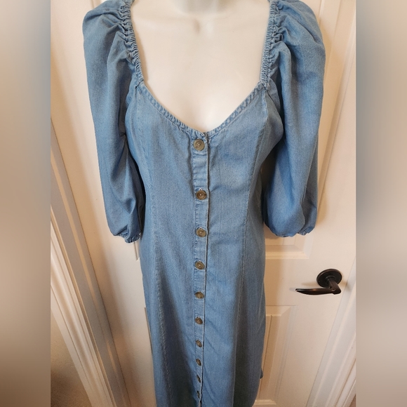 Zara Chambray Off Shoulder Midi Dress Bell Sleeves |Size XS | Bloggers Favorite - Picture 8 of 12